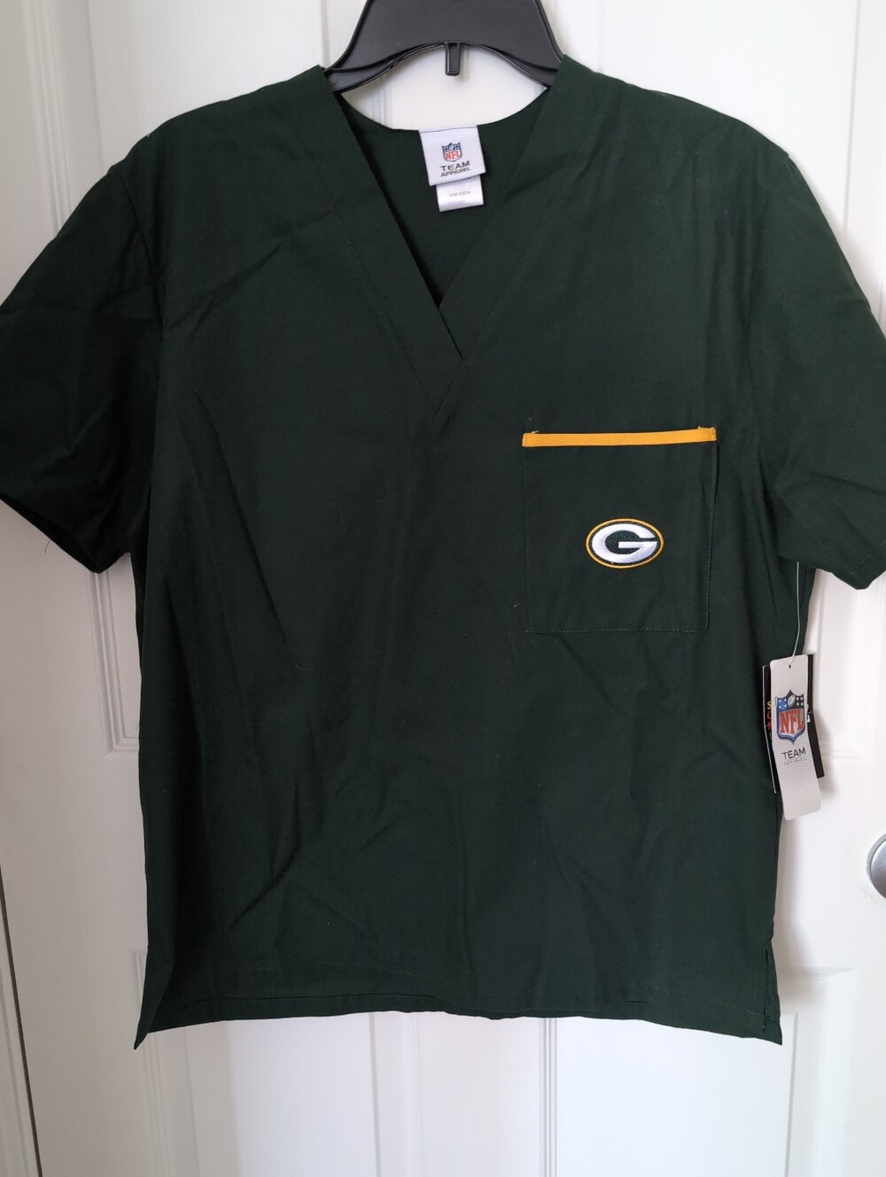 Green Bay Packers Dark Green Scrub Top with Yellow Trim
